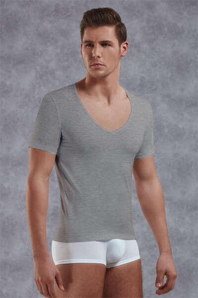 Doreanse - Erkek Modal Derin V Yaka Kısa Kol T Shirt (1)